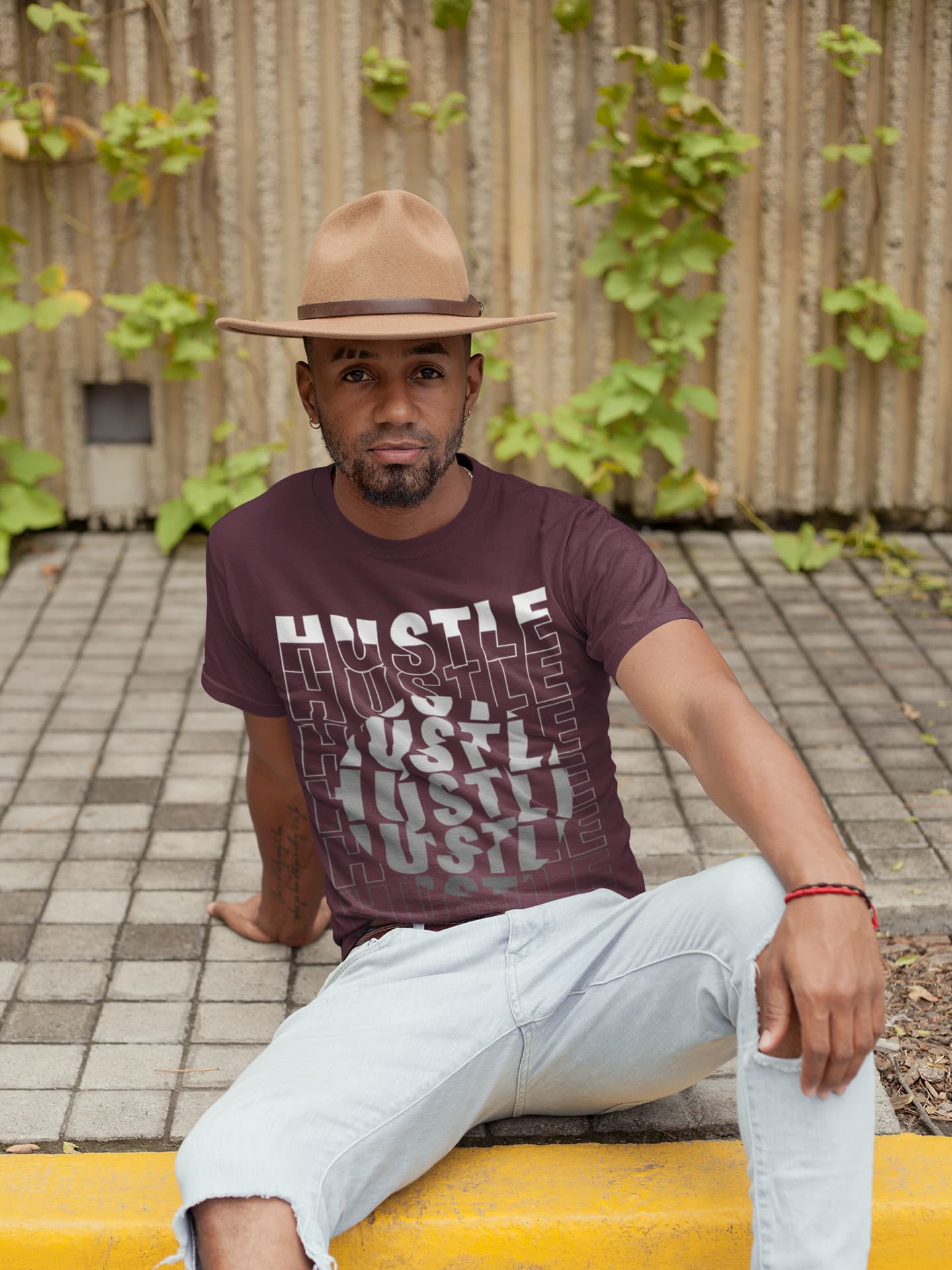 Men's Burgundy Round Neck T-shirts