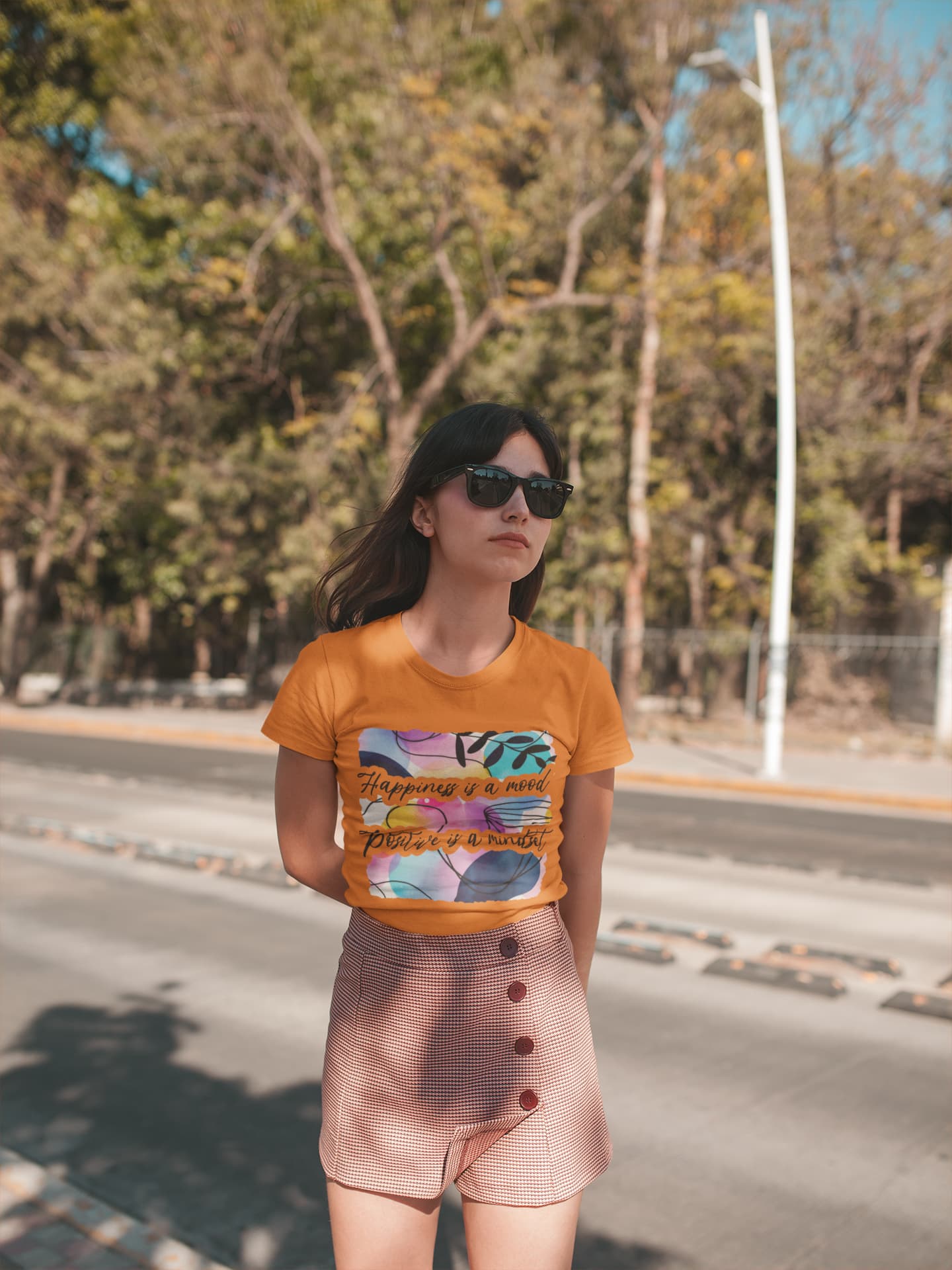 Women's Orange Round Neck T-shirts