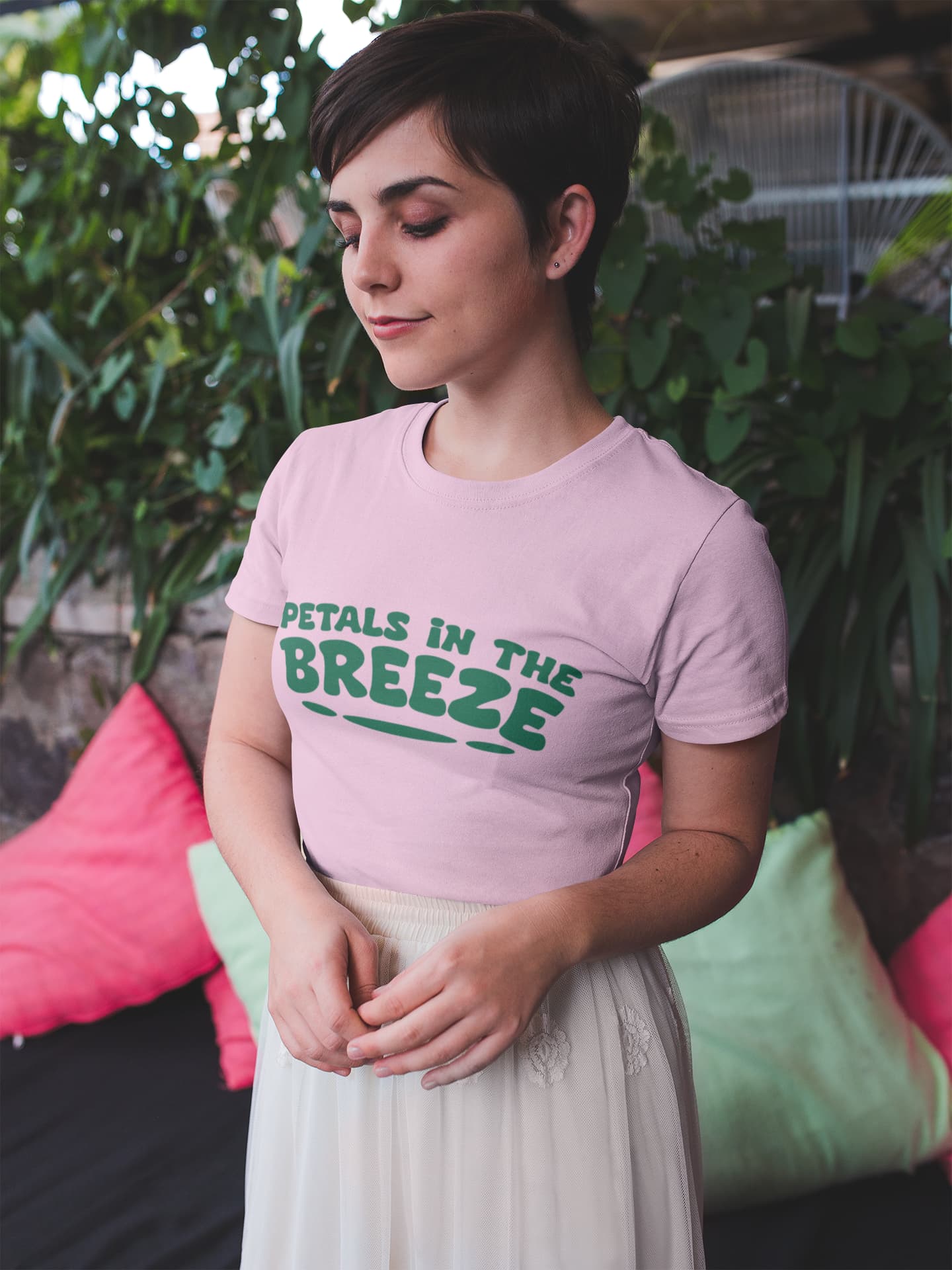 Women's Light Pink Round Neck T-shirts