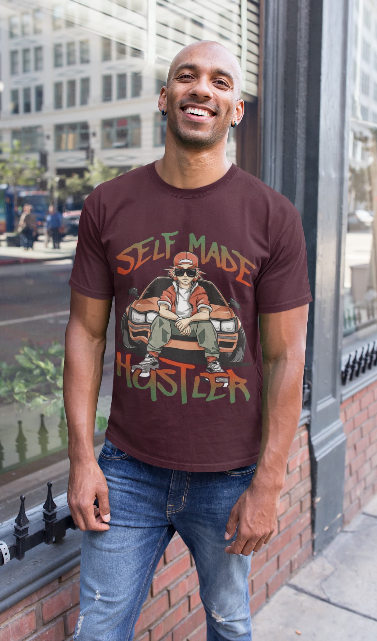 Men's Burgundy Round Neck T-shirts