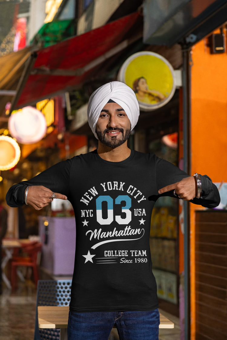 Man wearing a black t-shirt with &