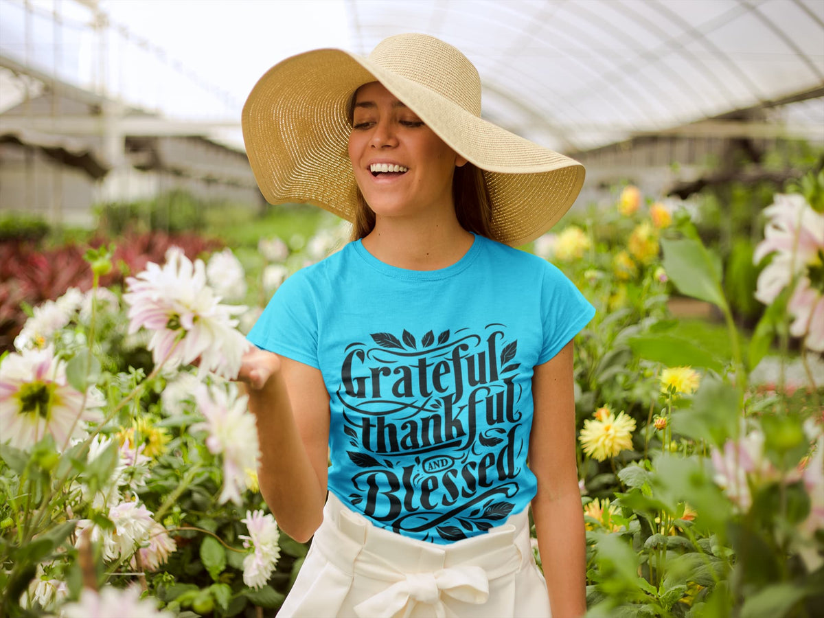 Karavirs® Gratitude Sky Blue graphic tee for women India