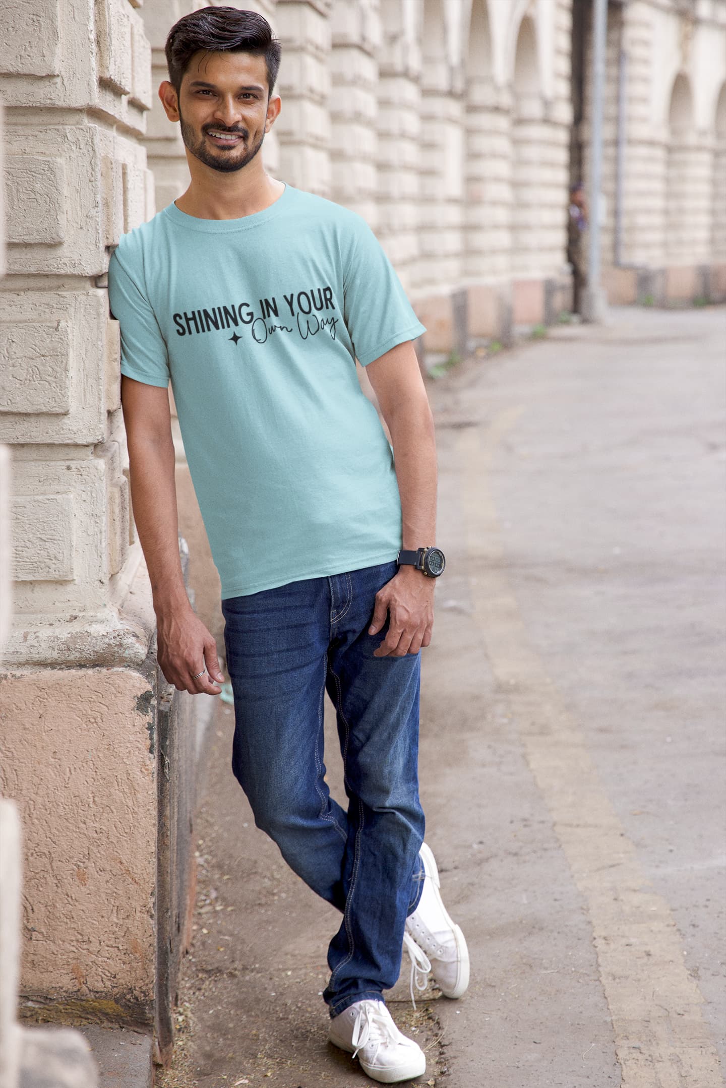 MENS SURF BLUE ROUNDNECK T-SHIRT