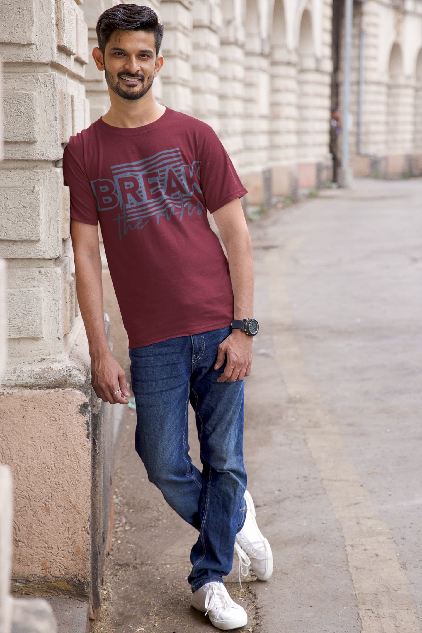 Men's Maroon Round Neck T-shirts