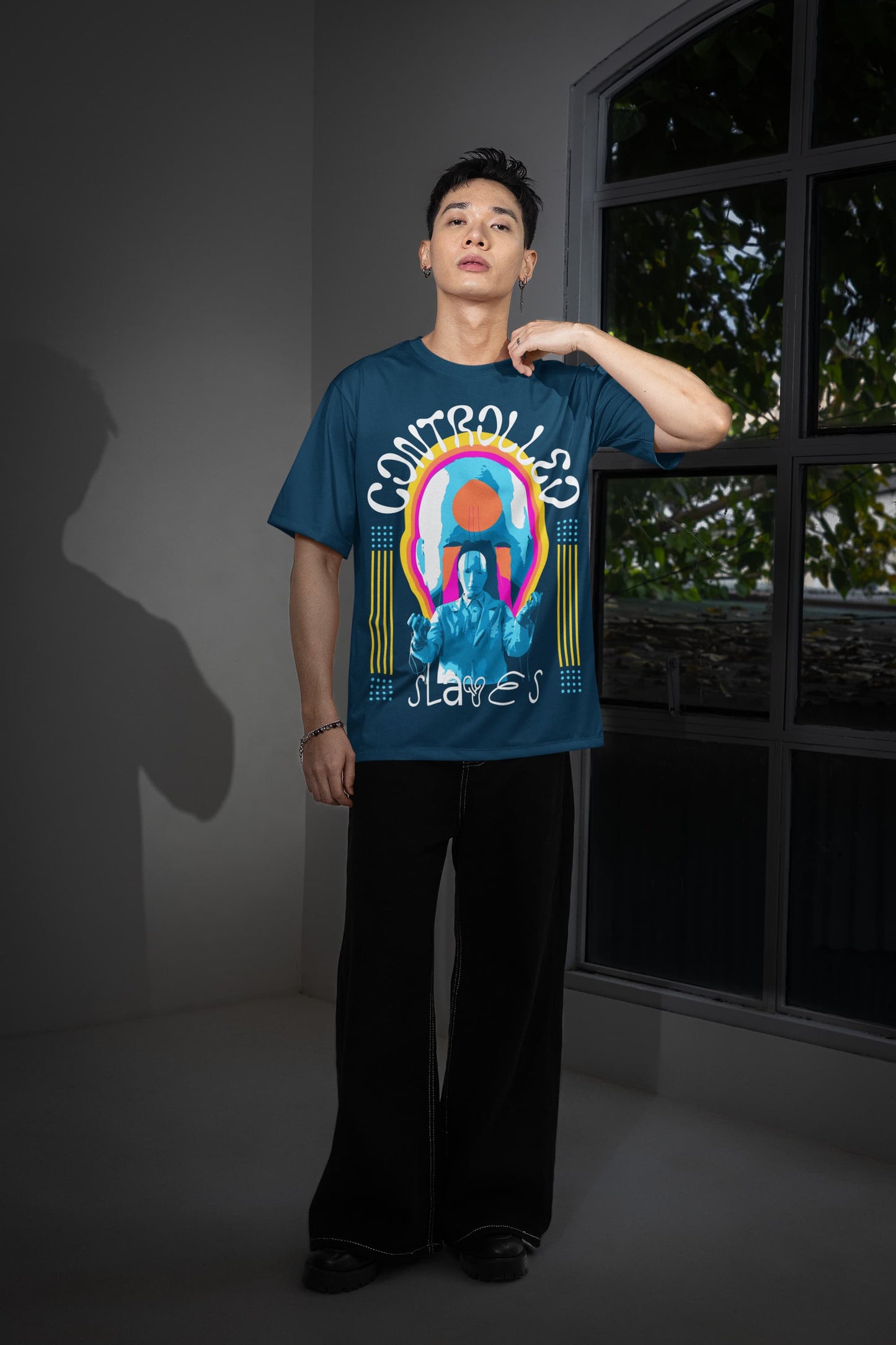 Men's Navy Blue Oversized Round Neck T-shirts