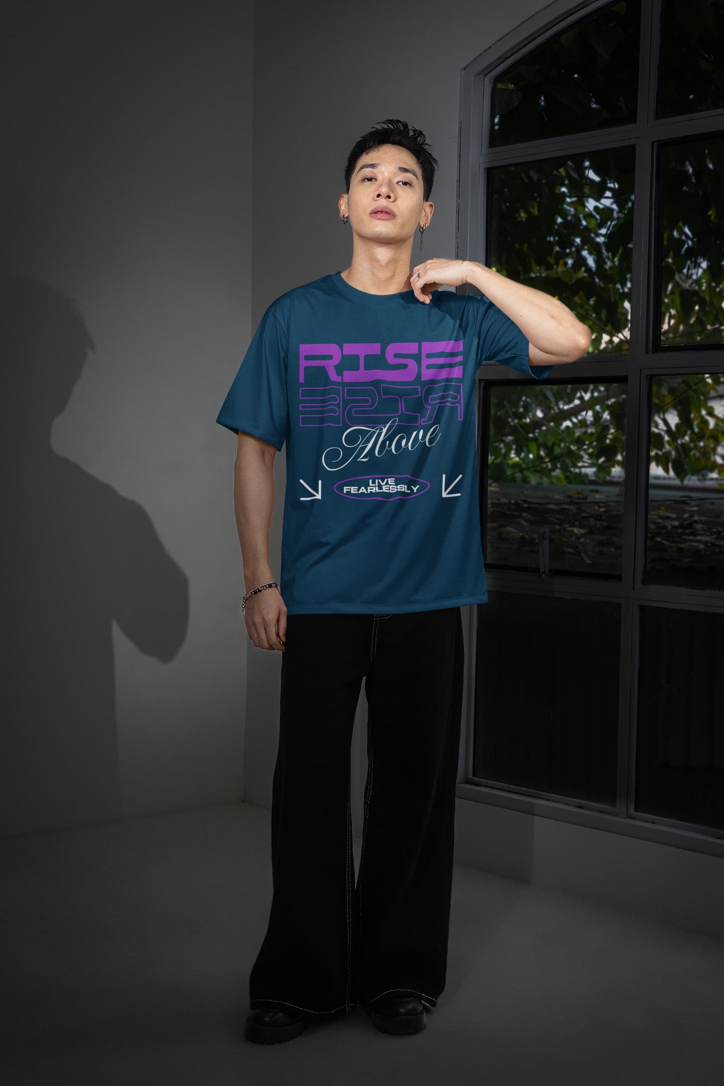 Men's Navy Blue Oversized Round Neck T-shirts