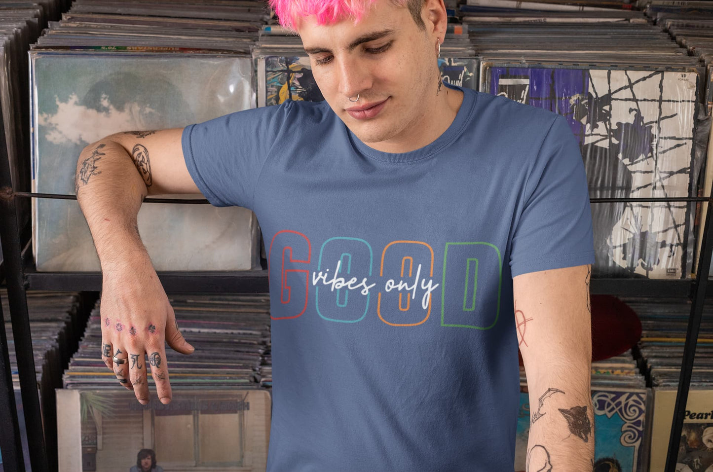 Men's Smoke Blue Round Neck T-shirts