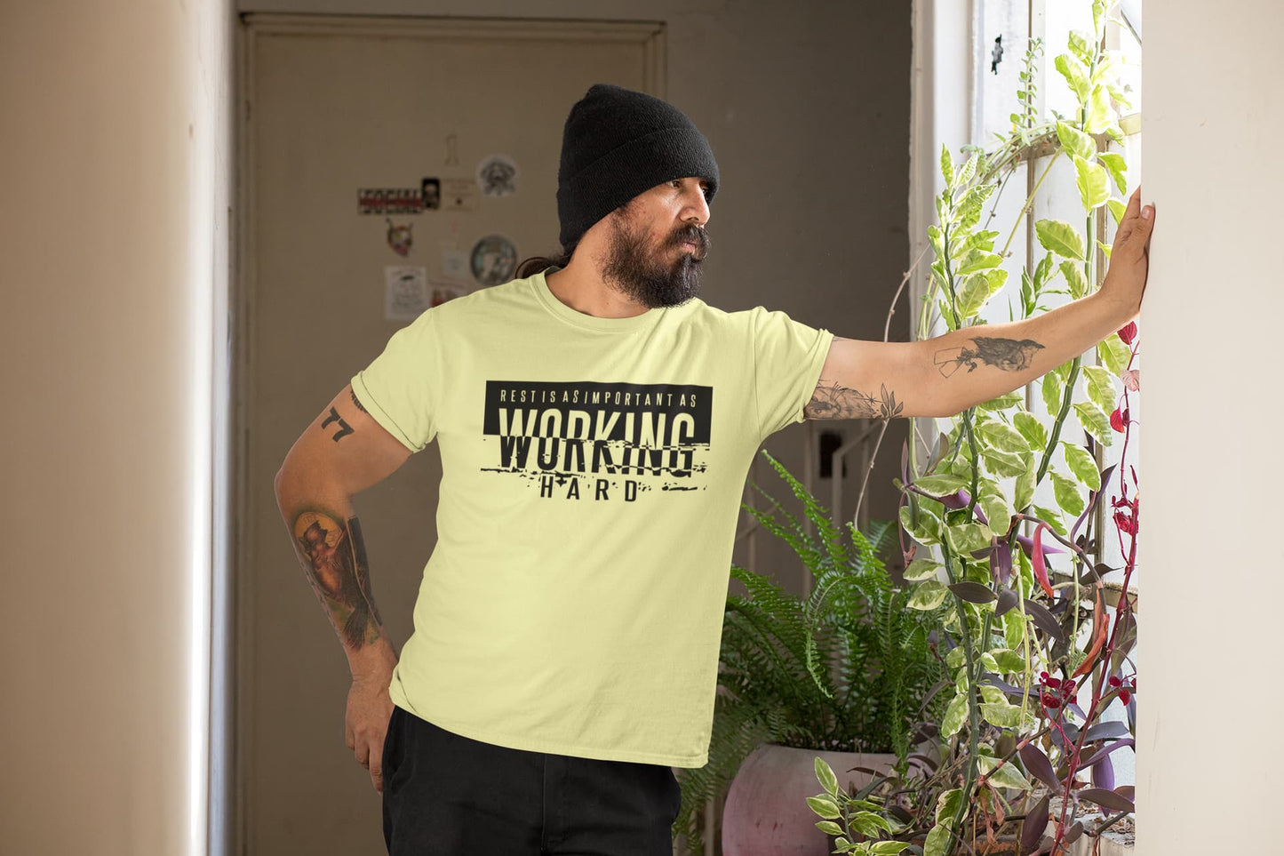 Men's Butter Yellow Round Neck T-shirts