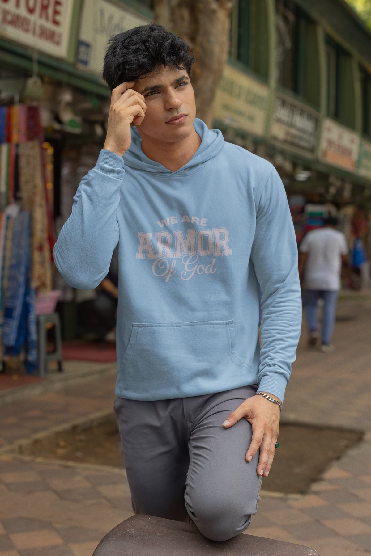 Karavirs® Armoured Baby Blue oversized hoodie for men India
