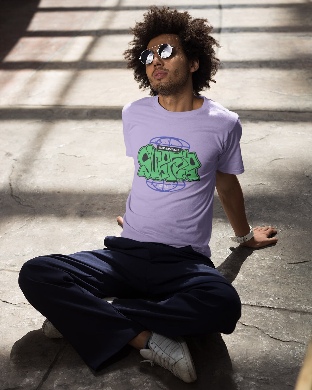 Karavirs® Sidewalk Iris Lavender graphic tee for men India