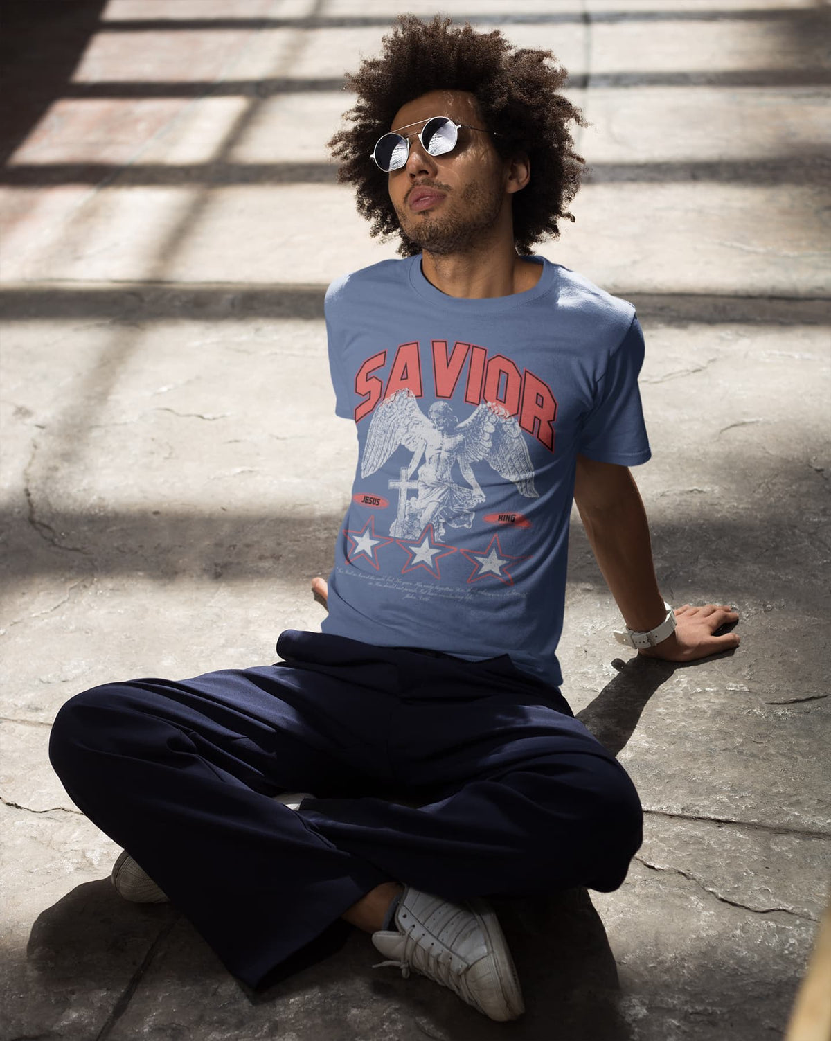 Men's Smoke Blue Round Neck T-shirts