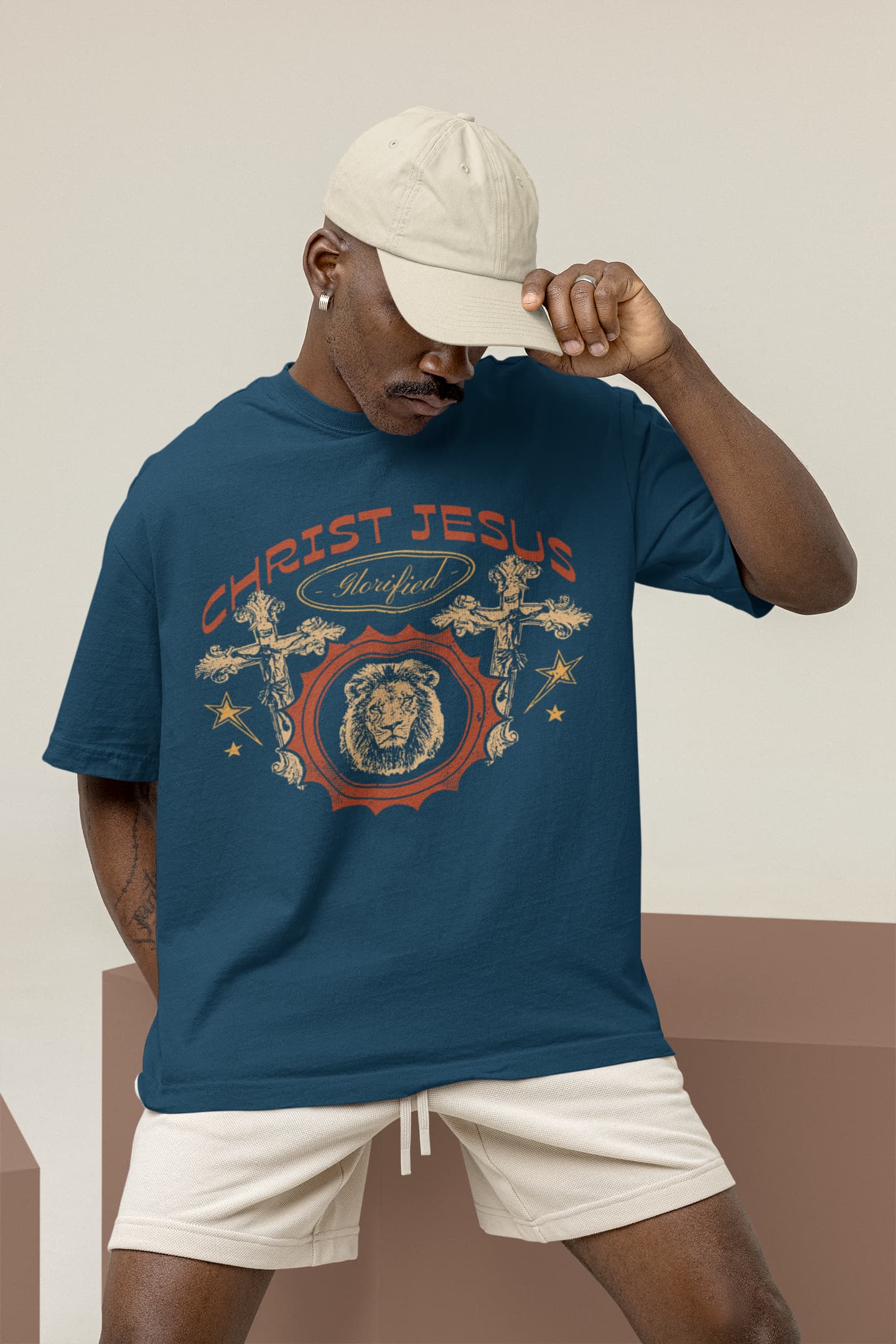Men's Navy Blue Oversized Round Neck T-shirts