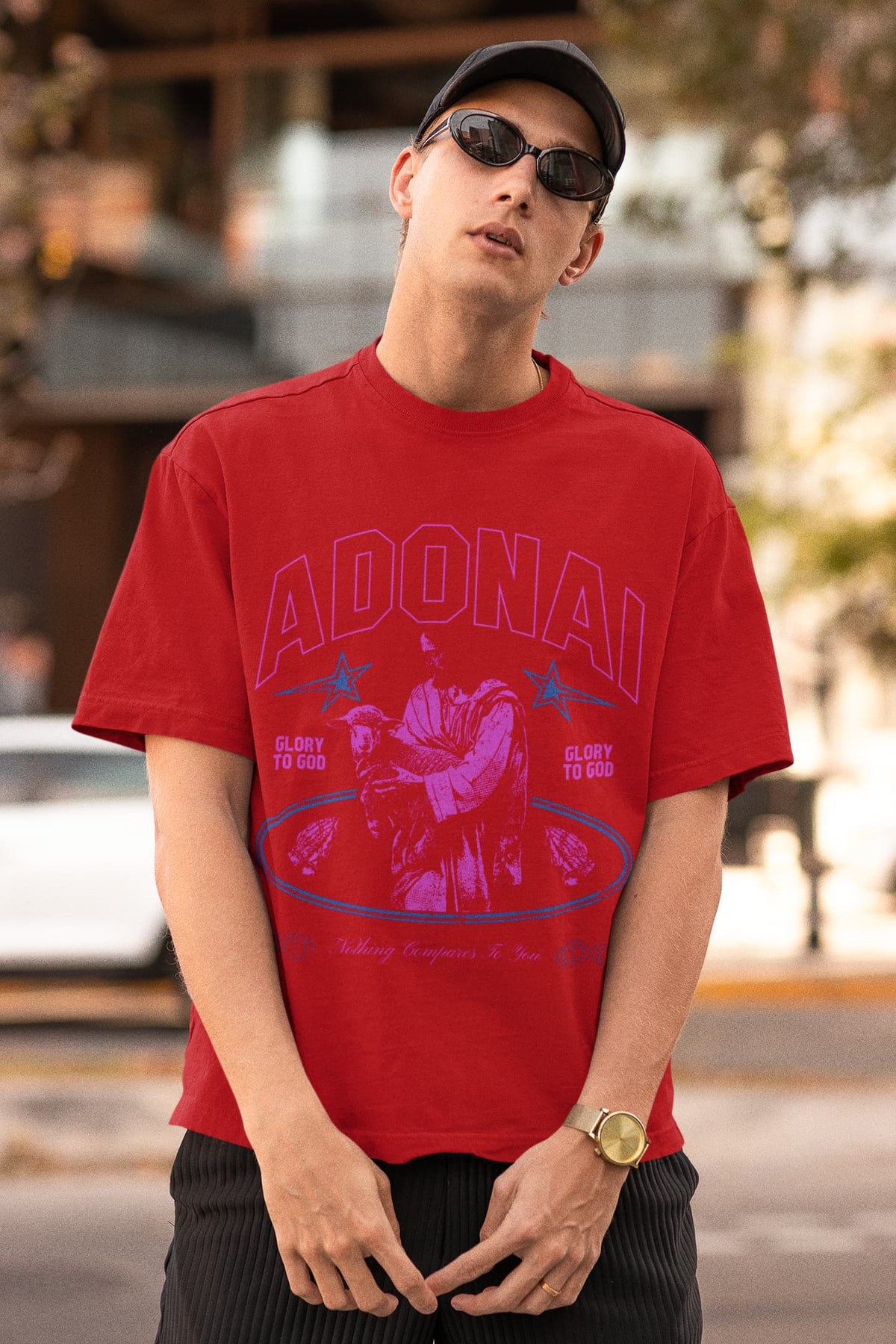 Men's Red Oversized Round Neck T-shirt