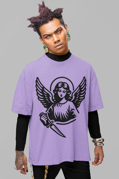 Men's Iris Lavender Oversized Round Neck T-shirts 