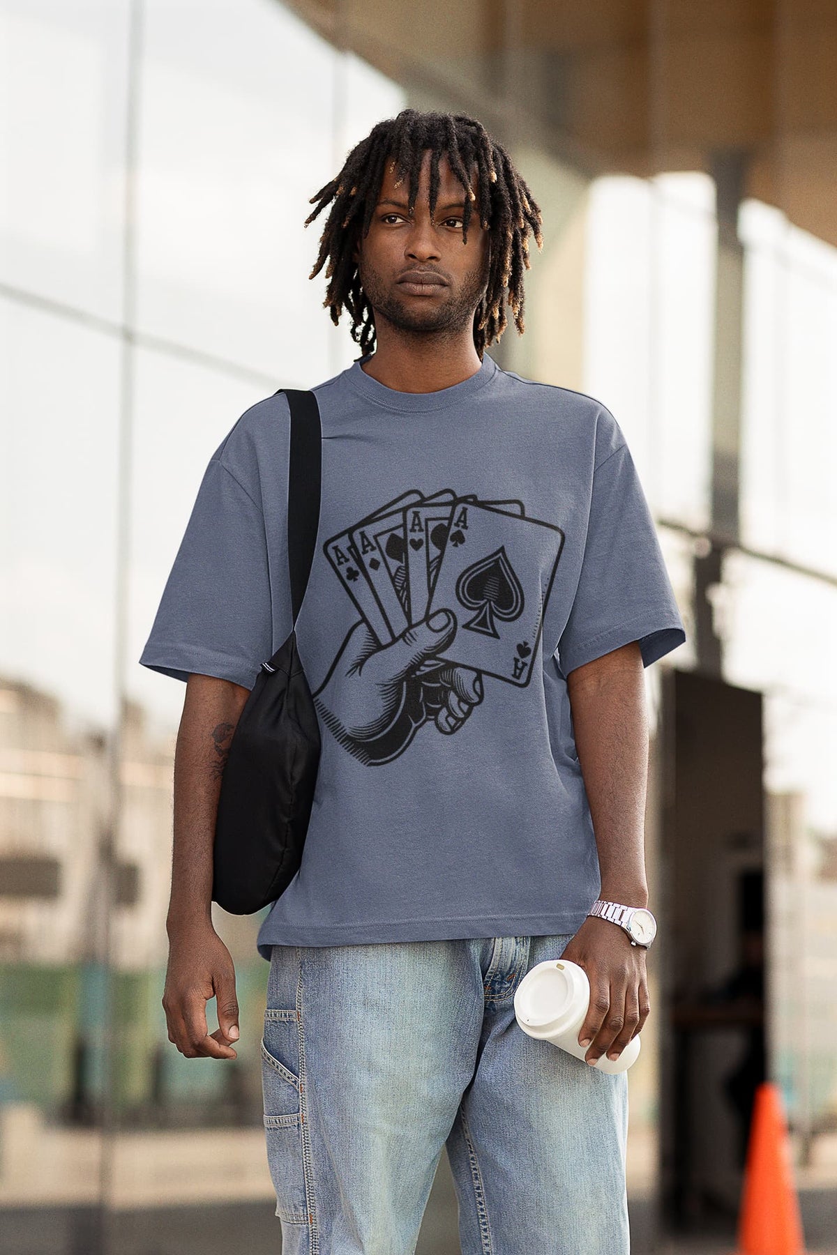 Men's Steel Grey Oversized Round Neck T-shirts