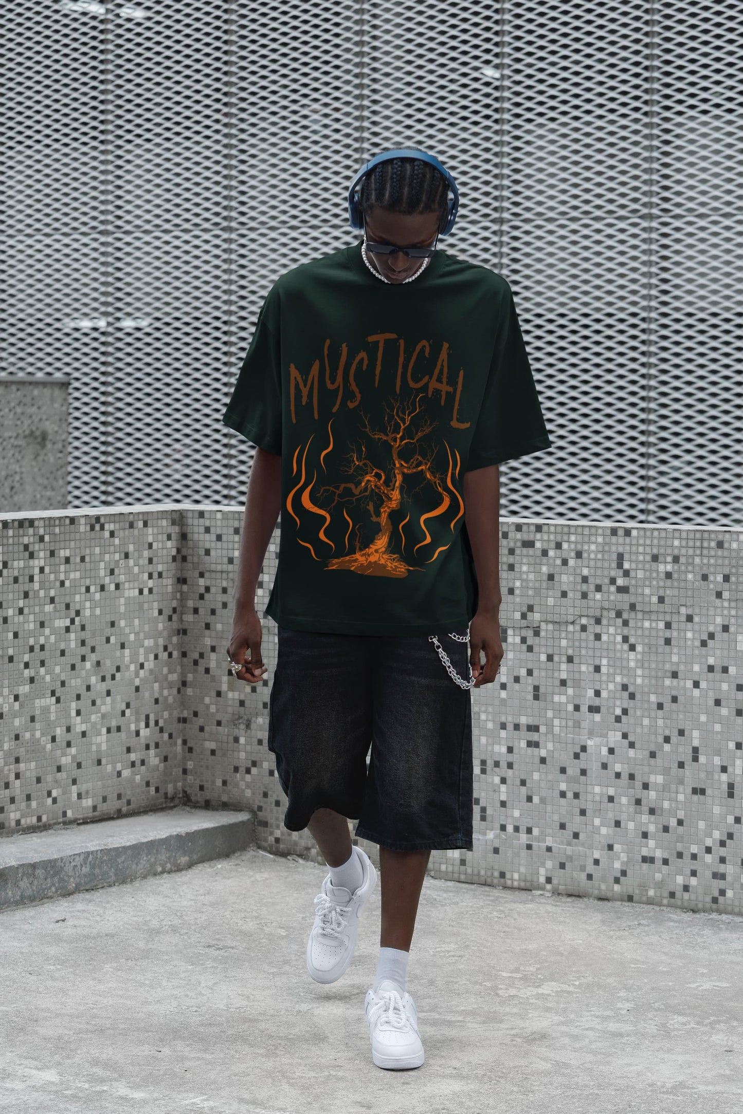 Men's Bottle Green Oversized Round Neck T-shirts