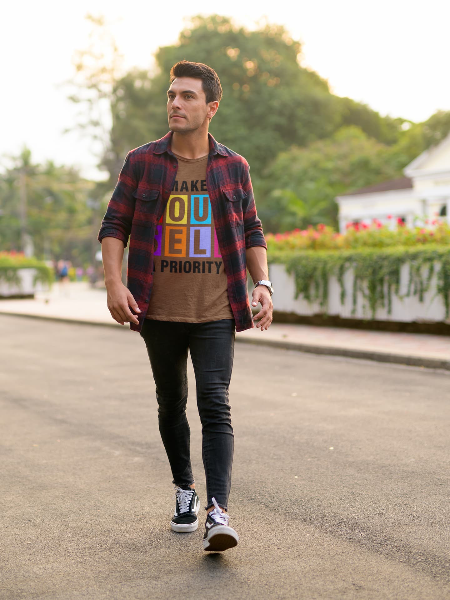 Men's Coffee Brown Round Neck T-shirts