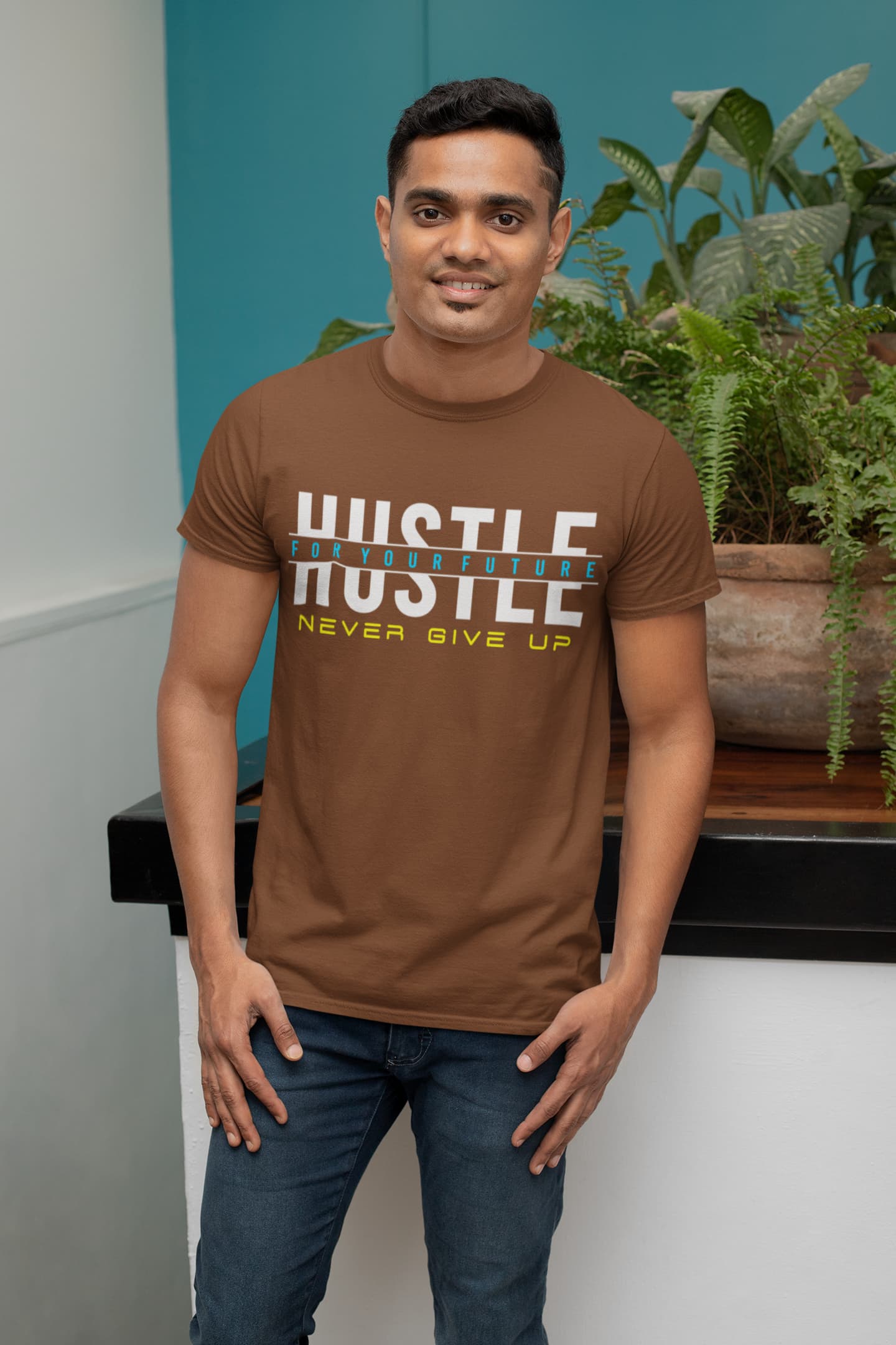 Men's Chocolate Brown Round Neck T-shirts