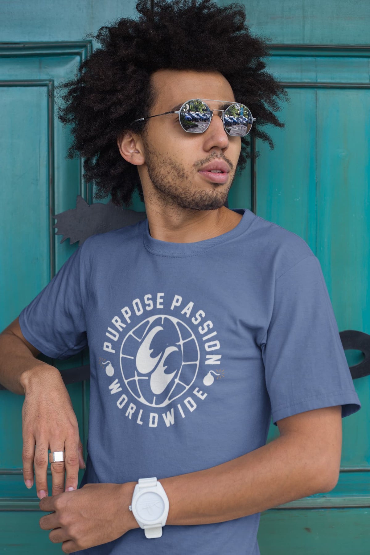 Karavirs® Intention Smoke Blue graphic tee for men India