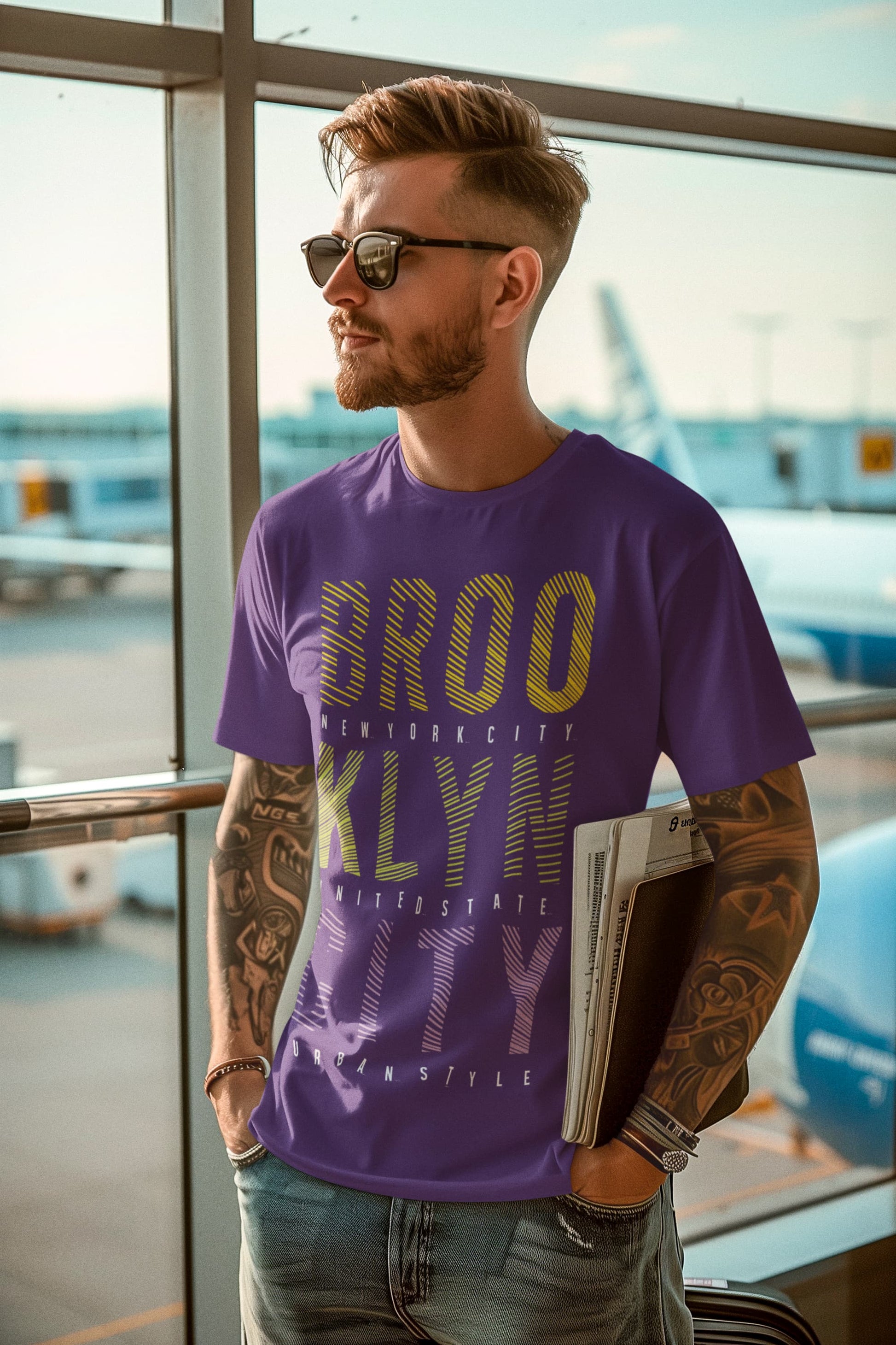 Men's Purple Round Neck T-shirts