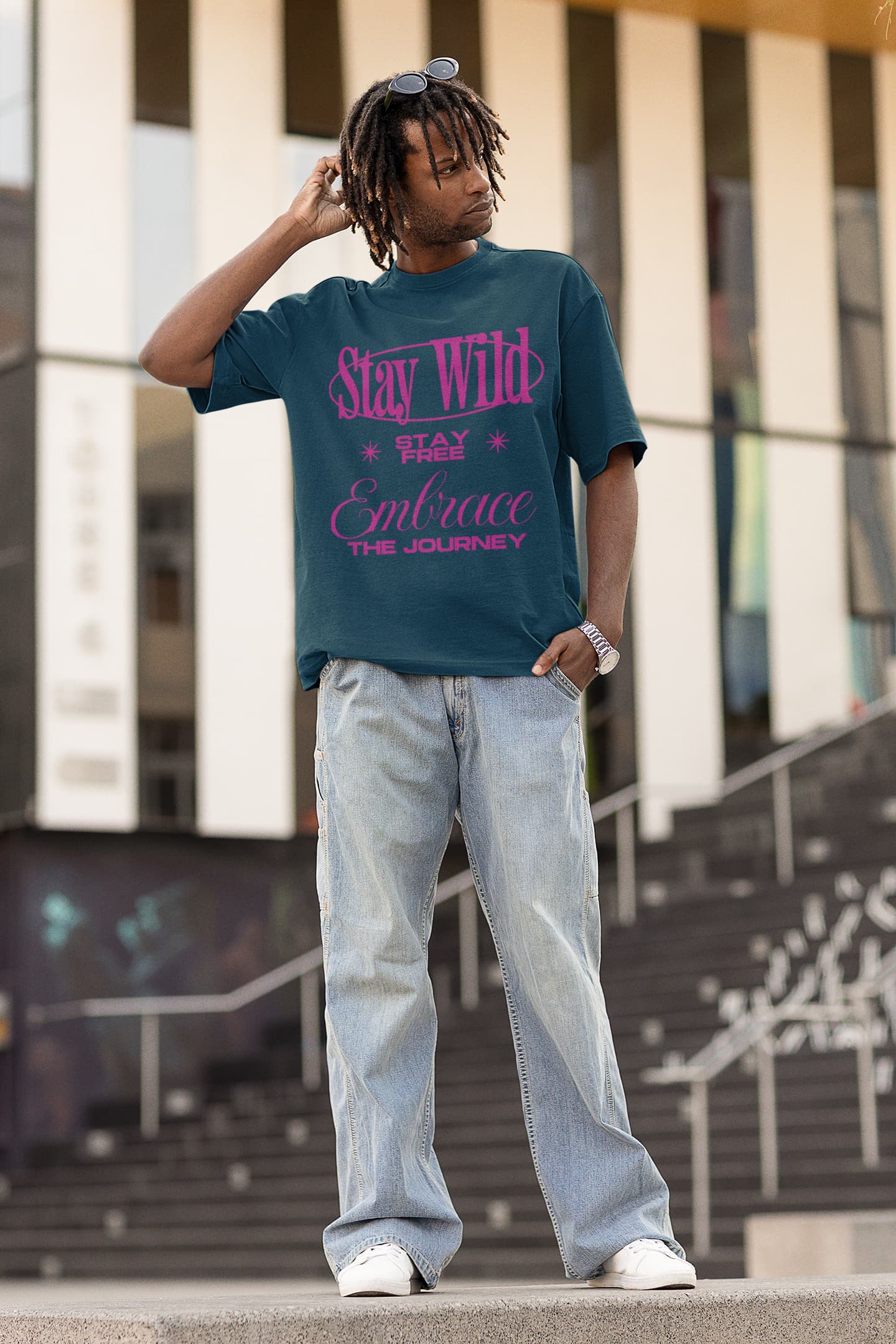 Men's Navy Blue Oversized Round Neck T-shirts
