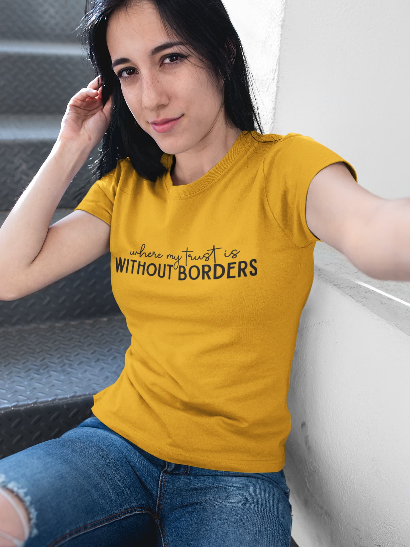 Women's Golden Yellow Round Neck T-shirts