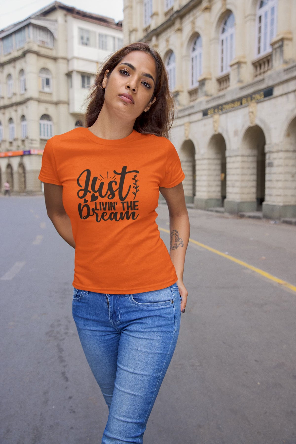 WOMENS ORANGE ROUNDNECK T-SHIRT