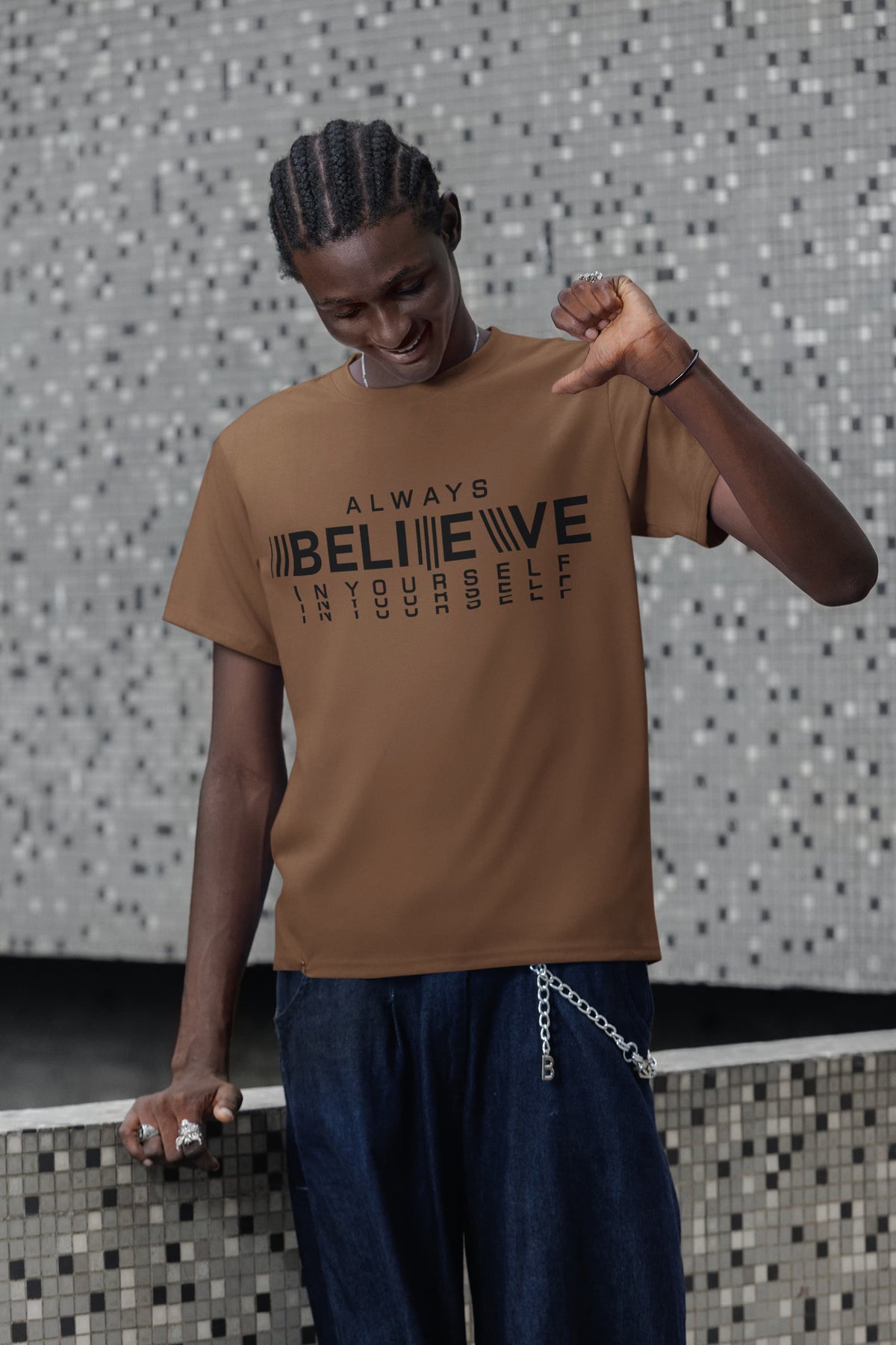 Karavirs® Believer Chocolate Brown graphic tee for men India