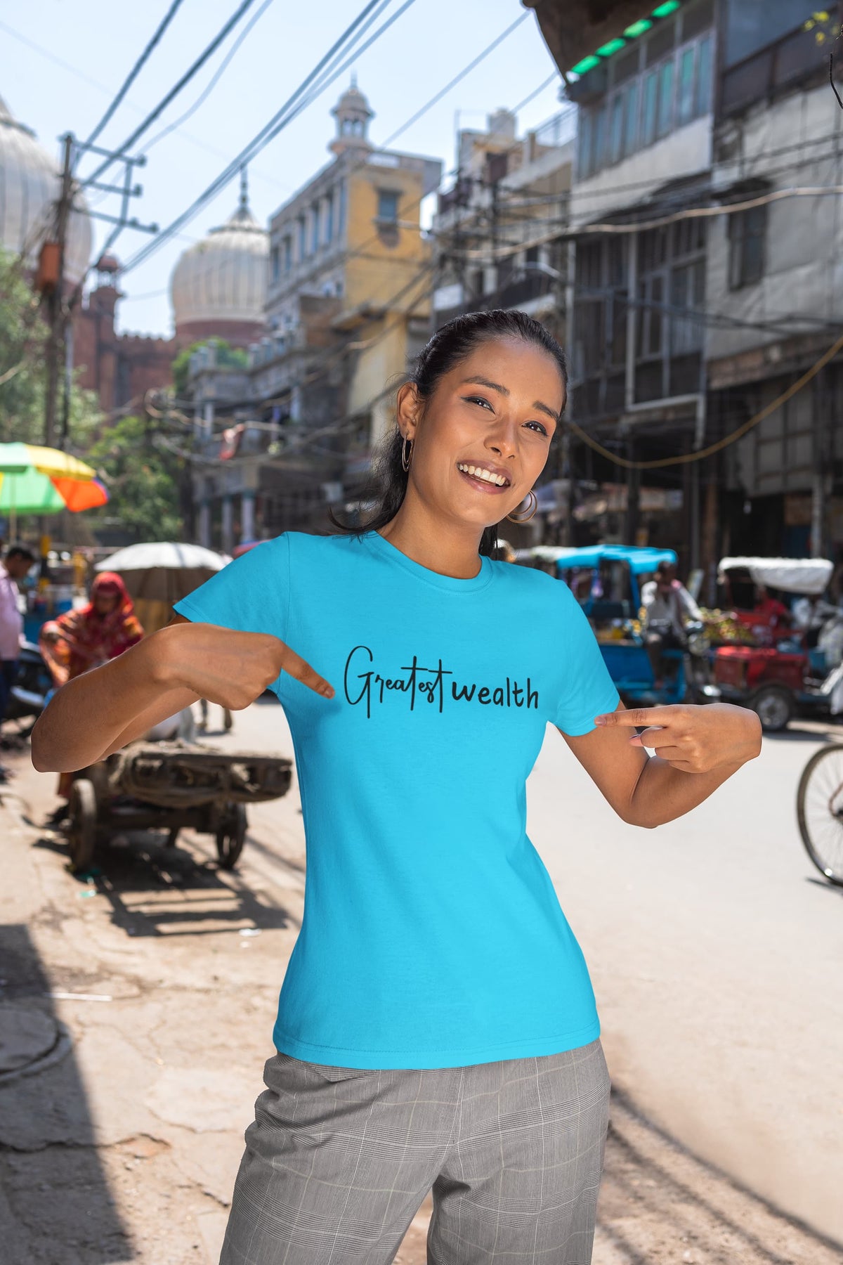 Karavirs® Wealth Sky Blue graphic tee for women India