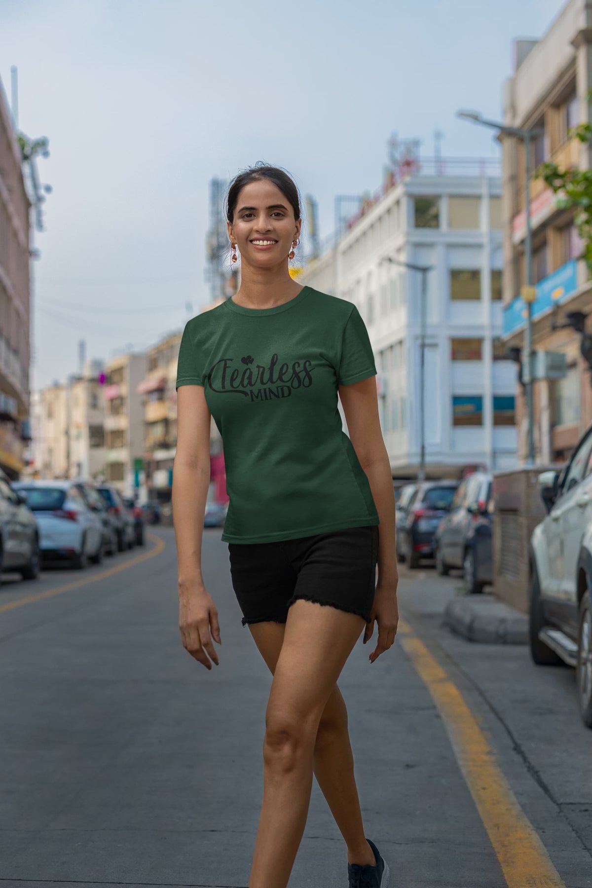 Karavirs® Polar Olive Green graphic tee for women India