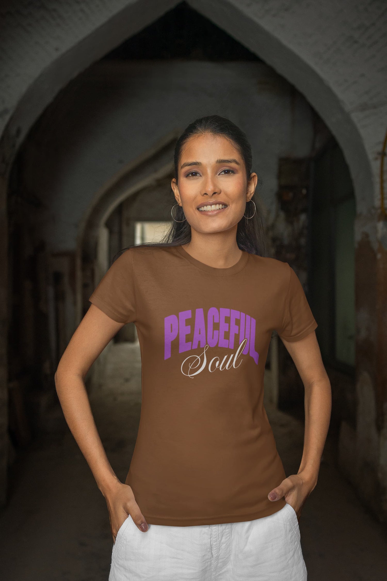 WOMENS COFFEE BROWN ROUNDNECK T-SHIRT
