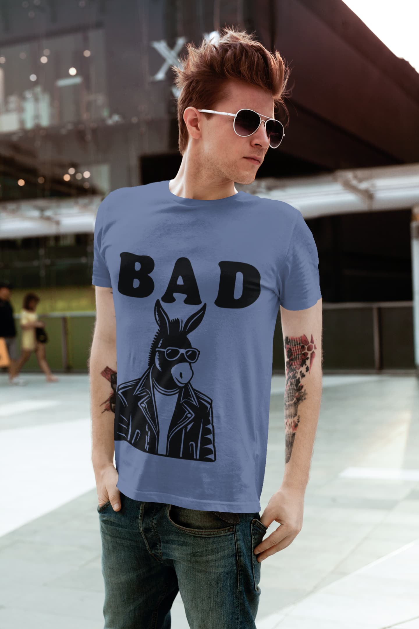 Men's Smoke Blue Round Neck T-shirts