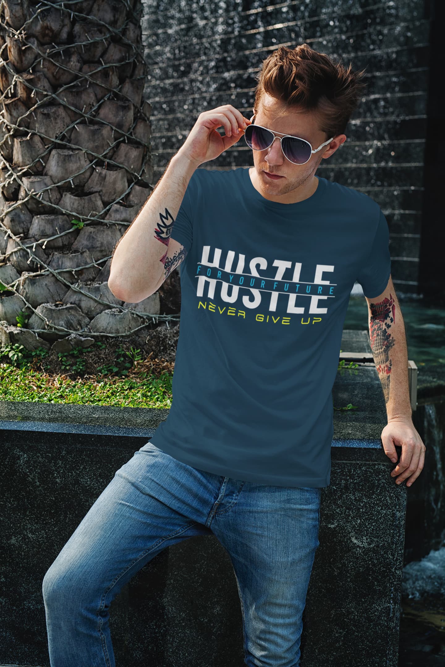 Men's Navy Blue Round Neck T-shirts