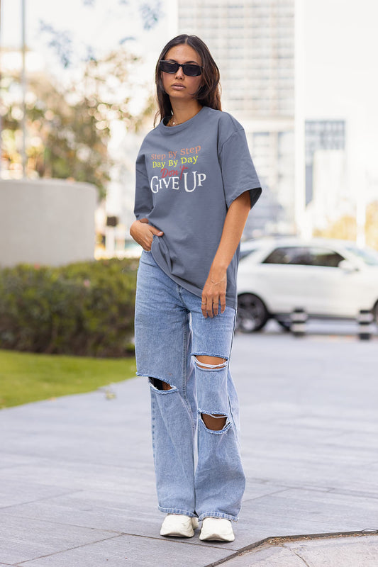 WOMENS STEEL GREY OVERSIZED ROUNDNECK T-SHIRT