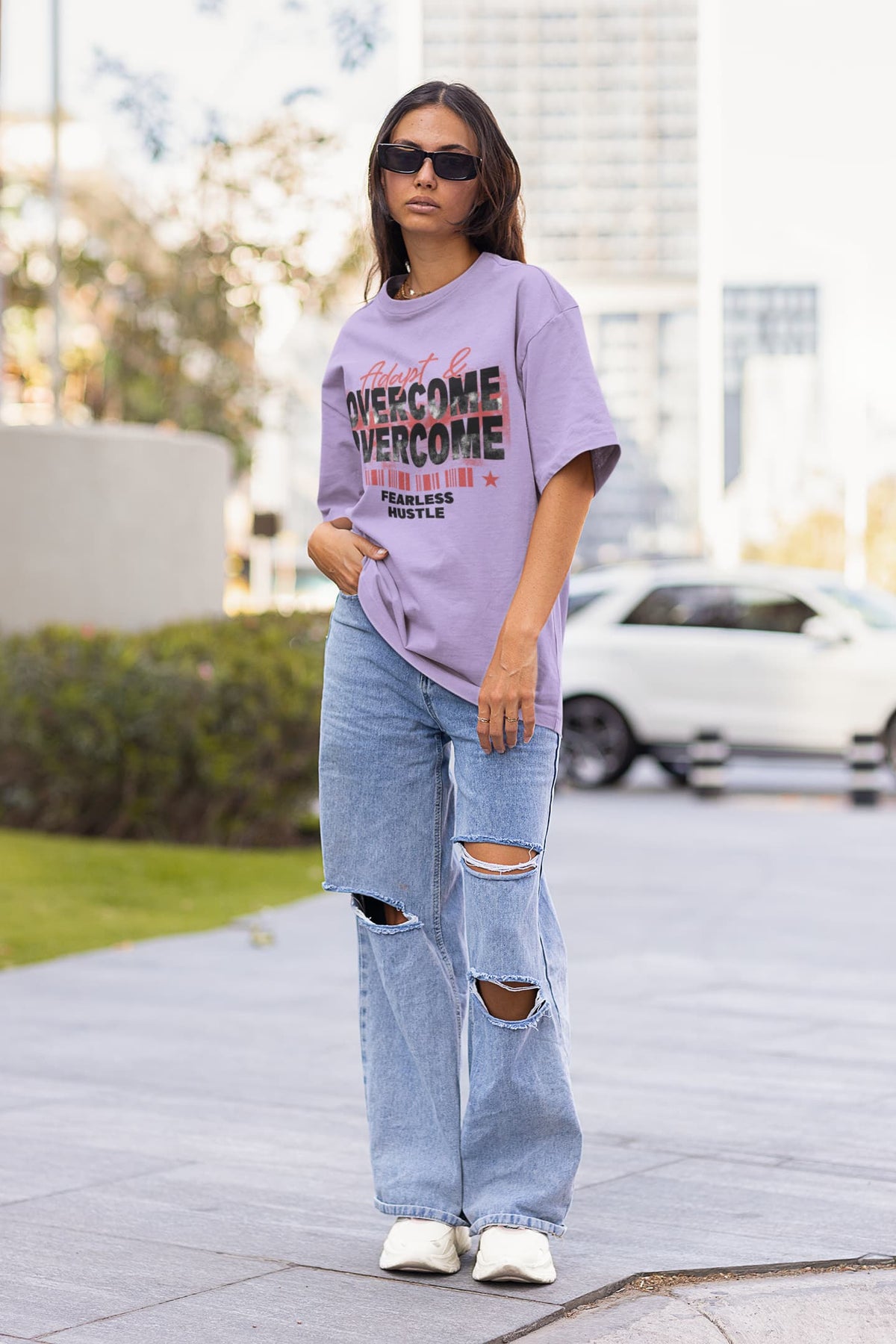Women's Iris Lavender Oversized Roundneck T-shirt