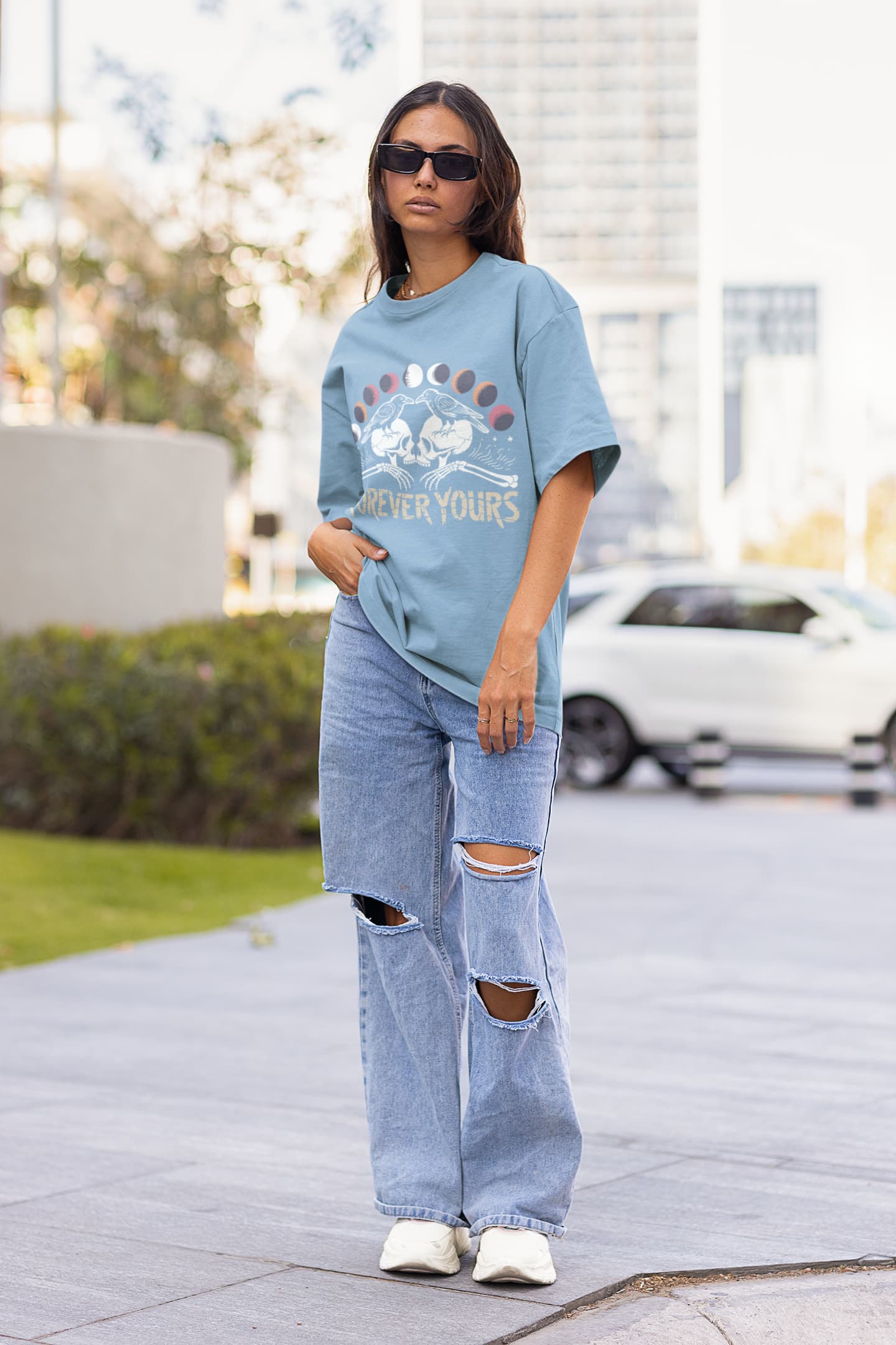 Women’s Baby Blue Oversized Round Neck T-shirts