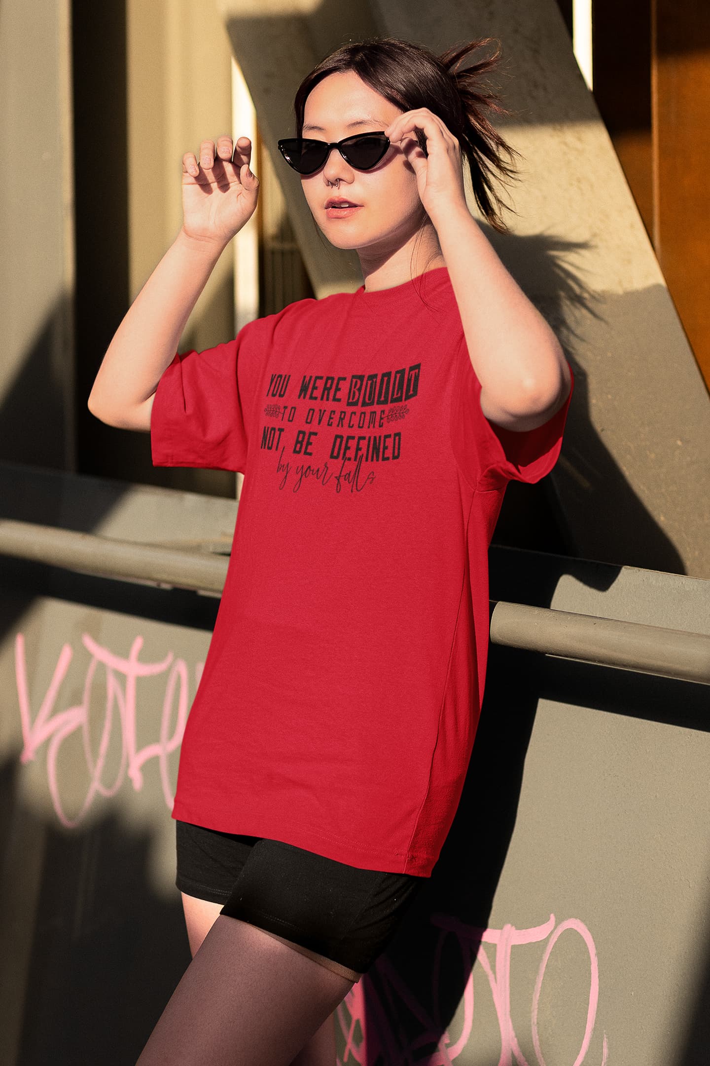 WOMENS RED OVERSIZED ROUNDNECK T-SHIRT