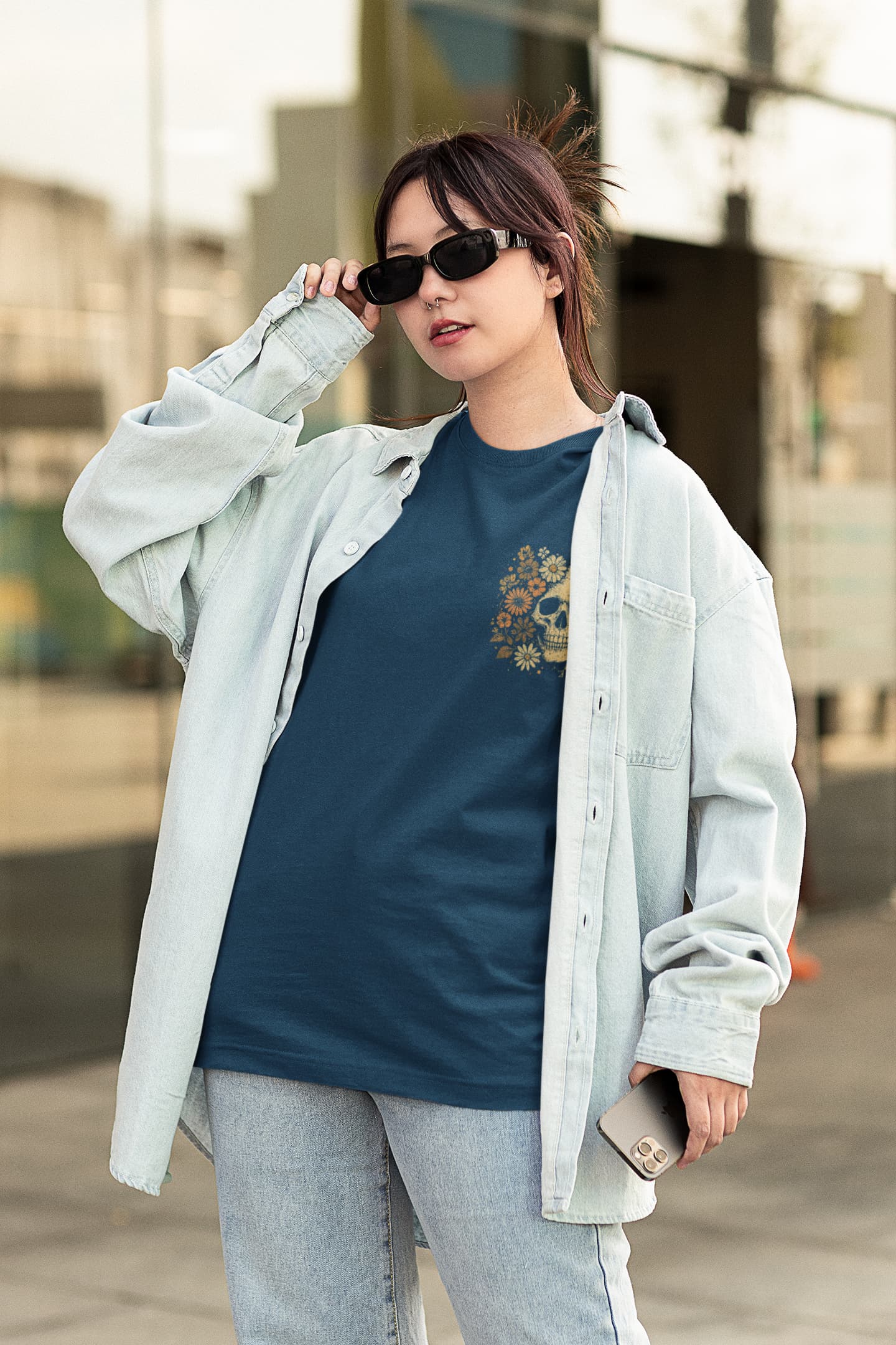 Men's Navy Blue Oversized Round Neck T-shirt