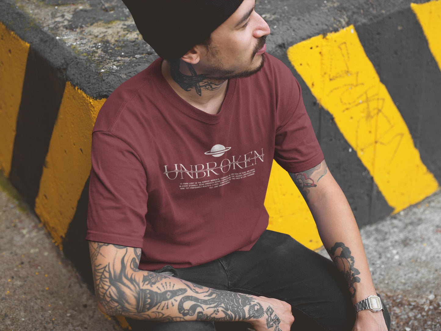 Men's Burgundy Round Neck T-shirts