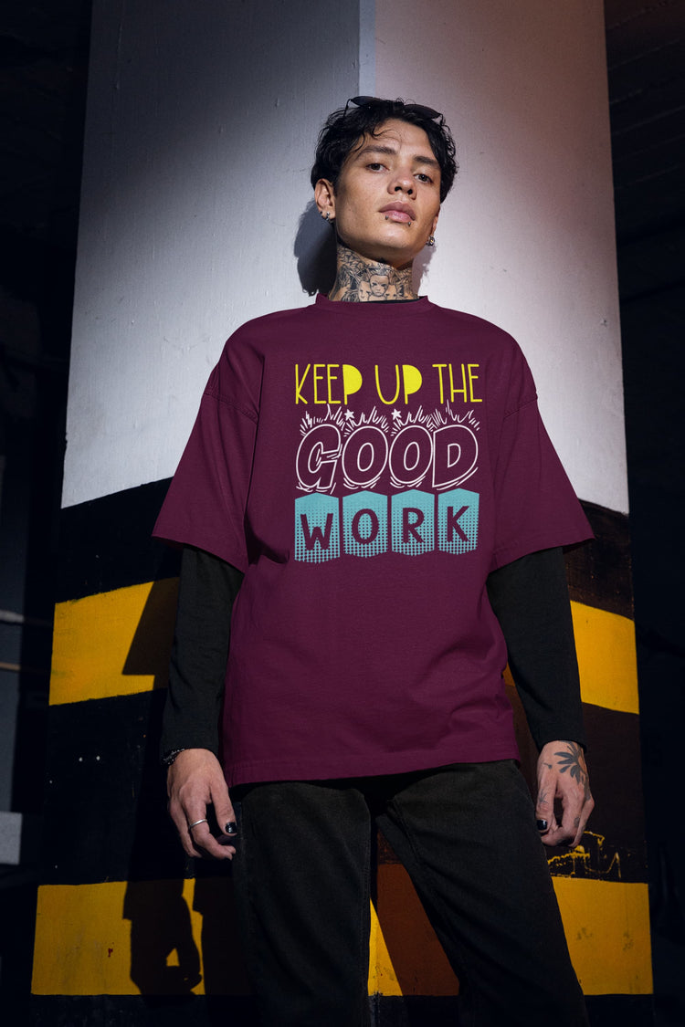 MENS BURGUNDY OVERSIZED ROUNDNECK T-SHIRT 