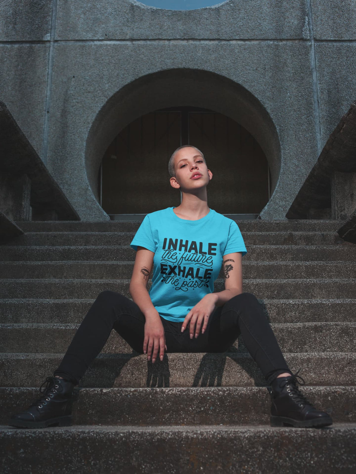 Karavirs® Inhale Sky Blue graphic tee for women India