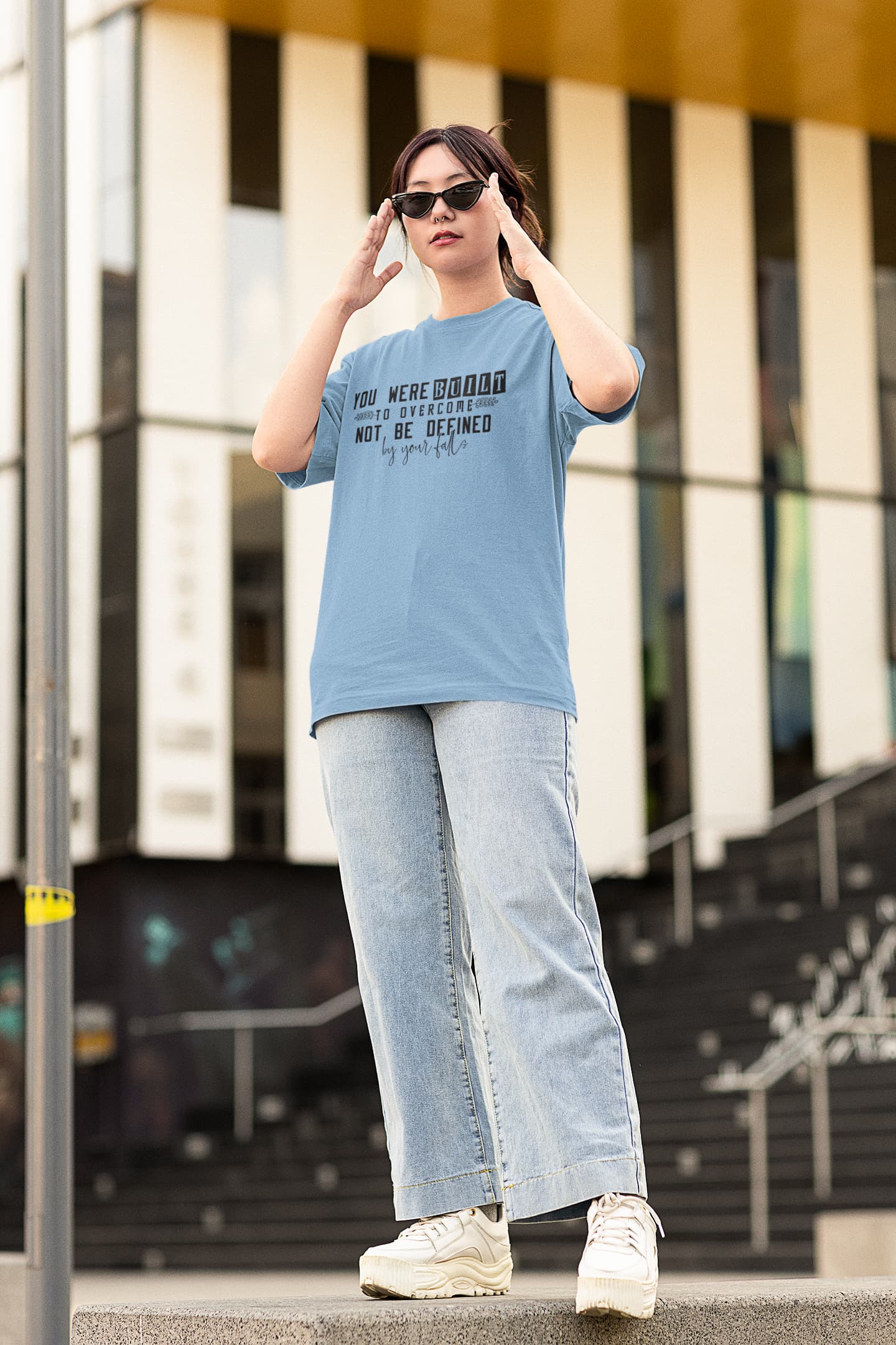 WOMENS BABY BLUE OVERSIZED ROUNDNECK T-SHIRT