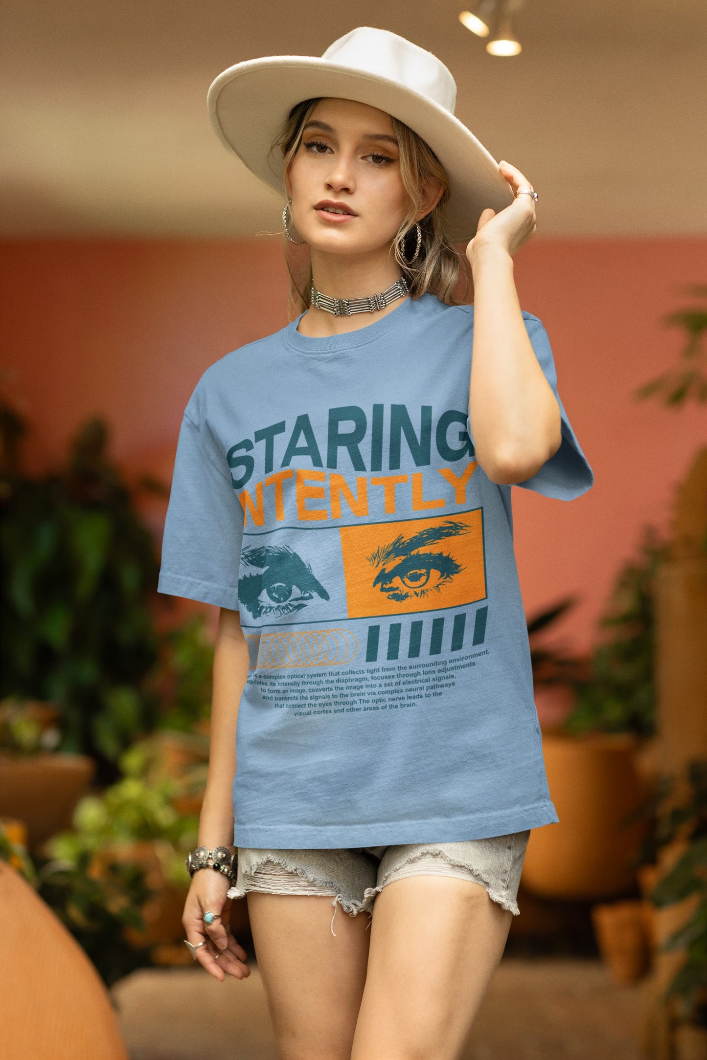 Women's Baby Blue Oversized Round Neck T-shirts