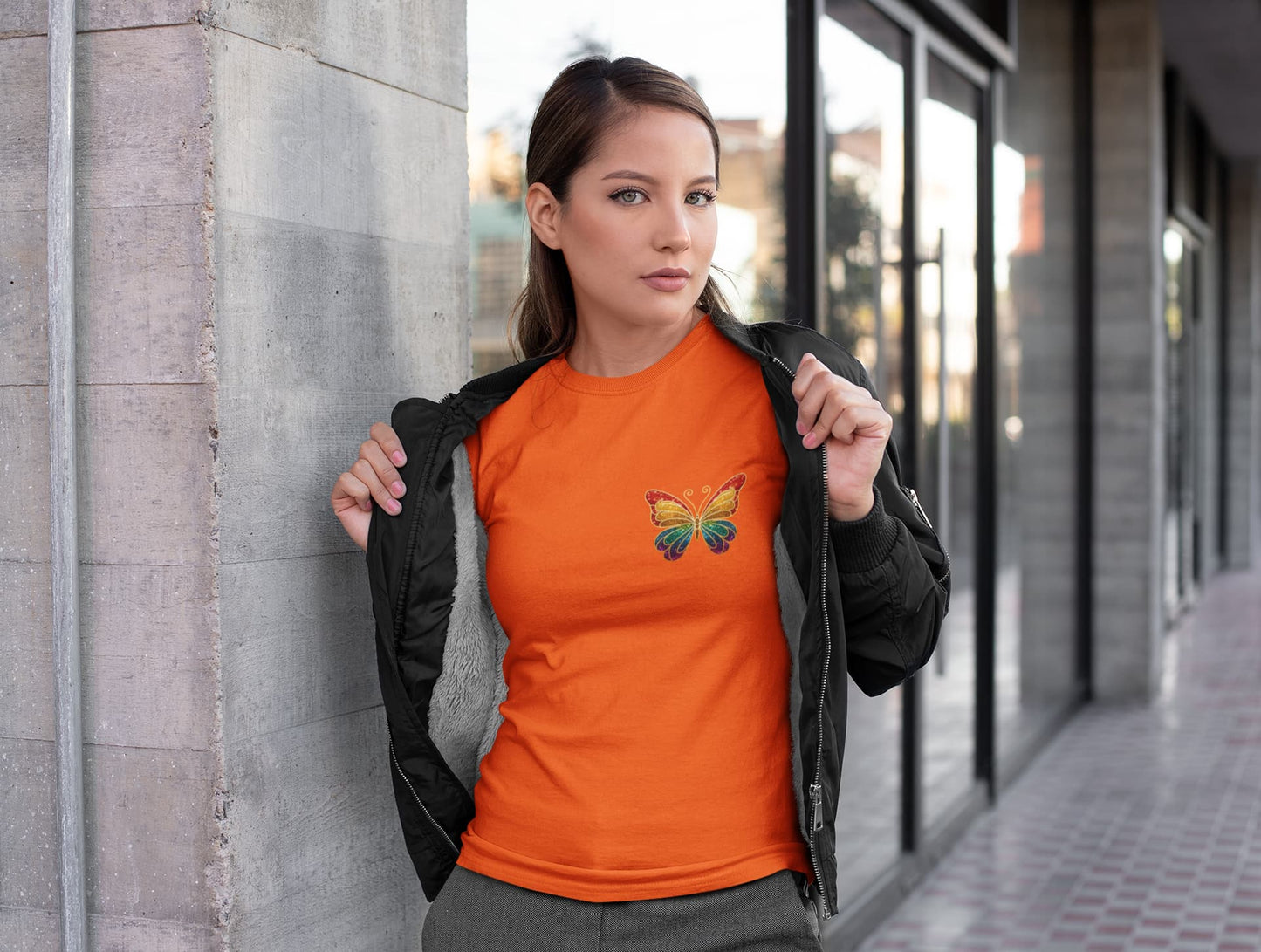 Women's Orange Round Neck T-shirt