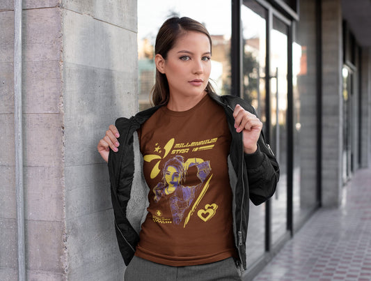 Women's Coffee Brown Round Neck T-shirts