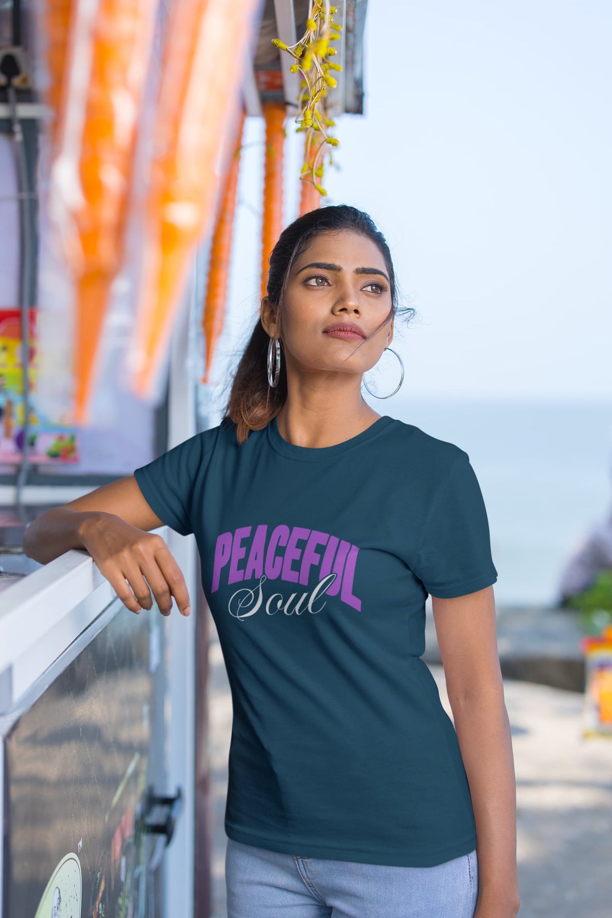 Karavirs® Cedar Navy Blue graphic tee for women India