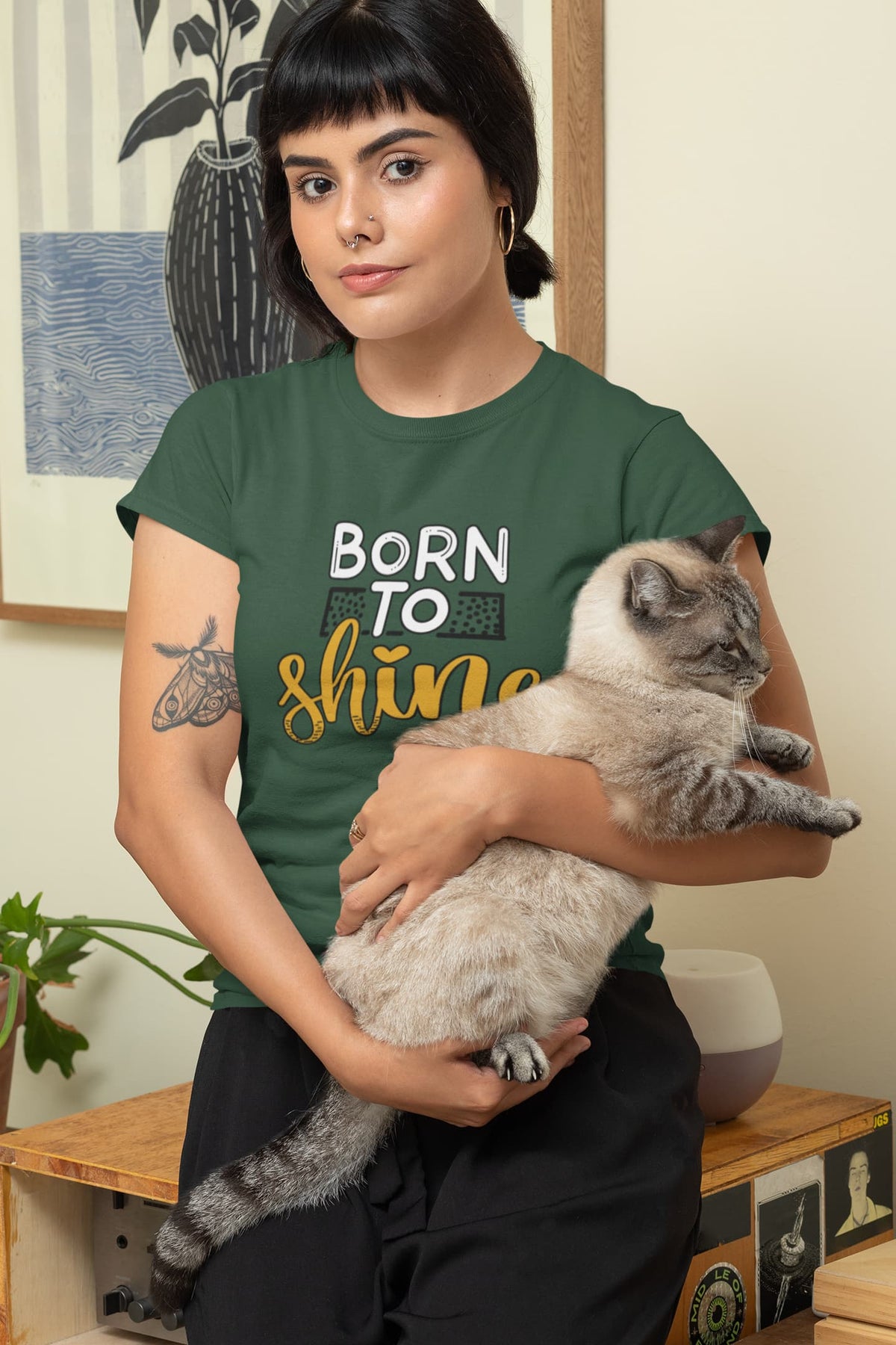 Karavirs® Luminous Olive Green graphic tee for women India