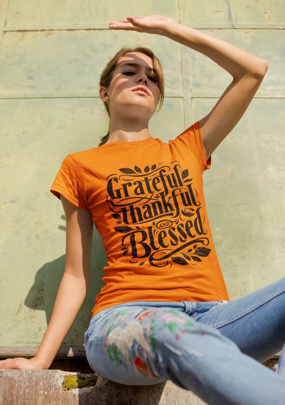 Karavirs® Gratitude Orange graphic tee for women India