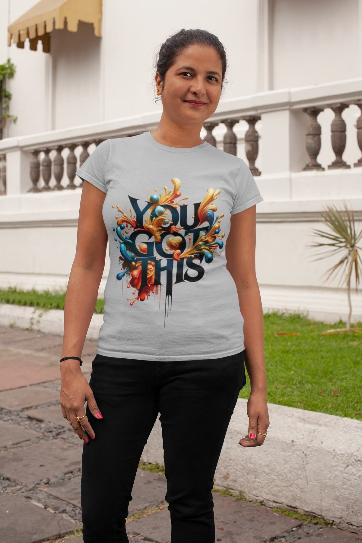 Women's Melange Grey Round Neck T-shirts