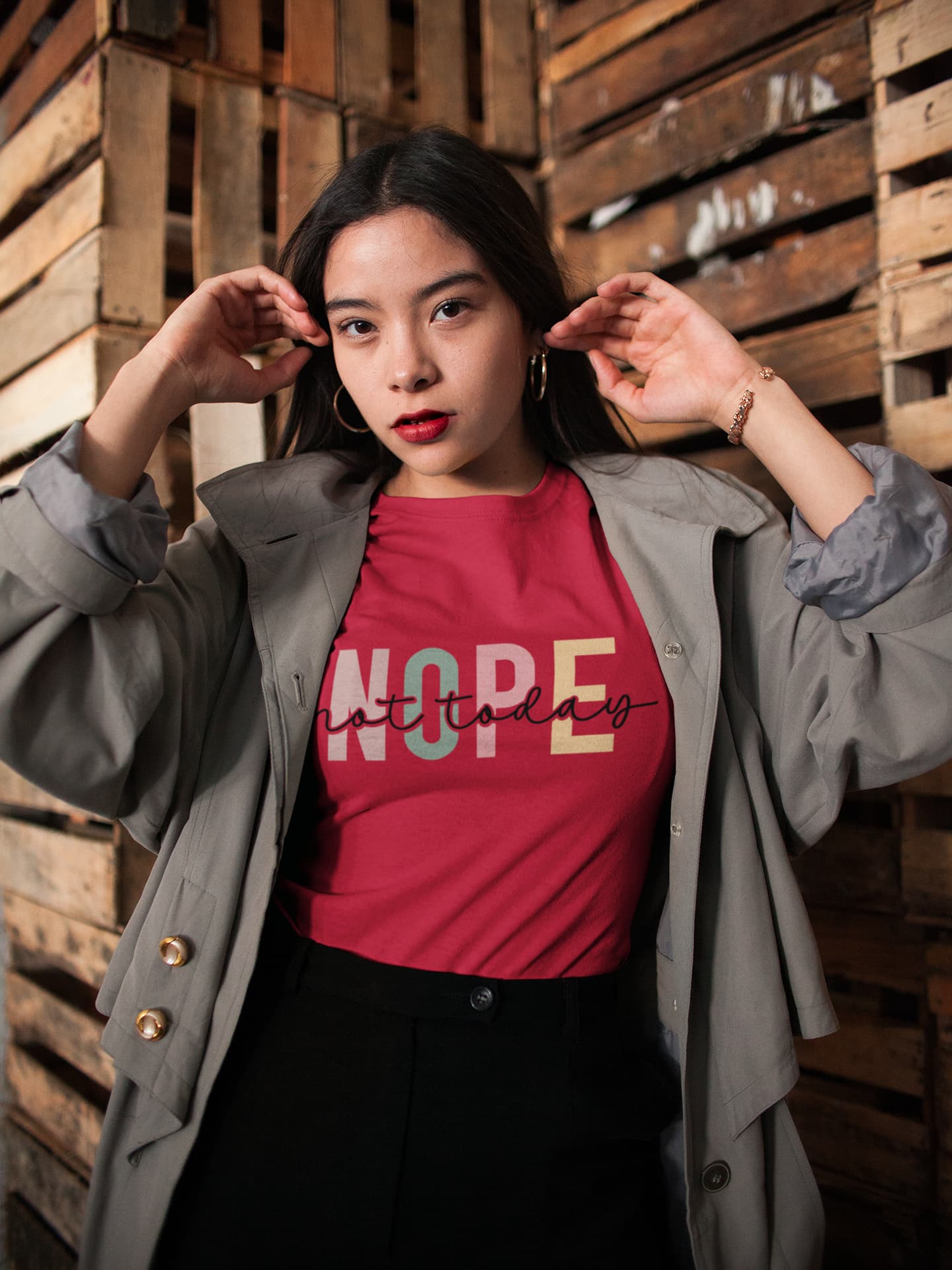 Women's Red Round Neck T-shirt